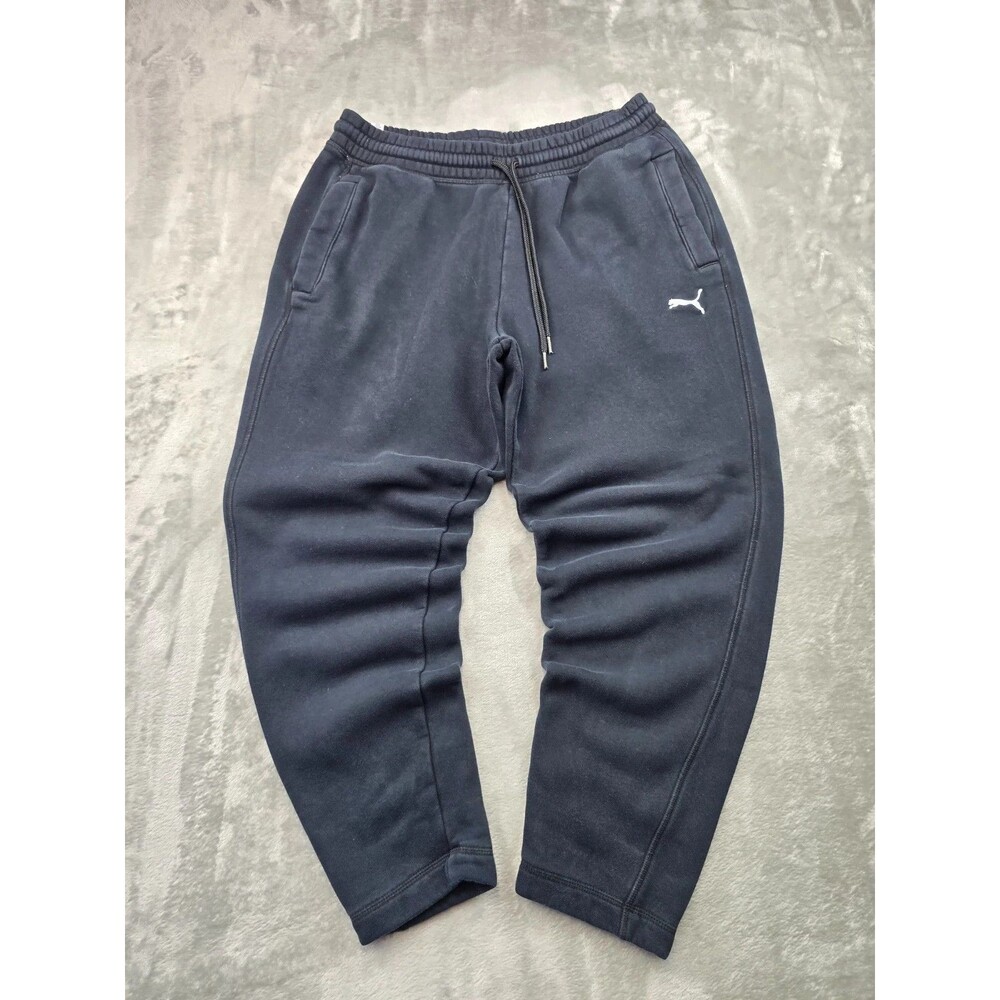 Puma Mens Joggers Sweatpants Size Large Black Logo Athletic Fleece Pants